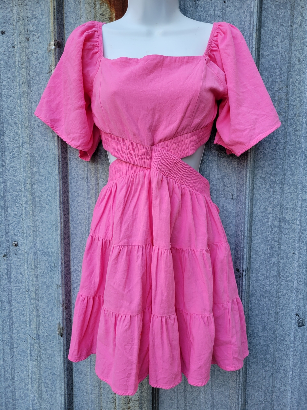 Shy Velvet Pink Cutout Tiered Mini Dress